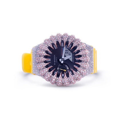 Rose Gold Bezel Iced G-Shock – Yellow Strap Luxury Model Diamlux