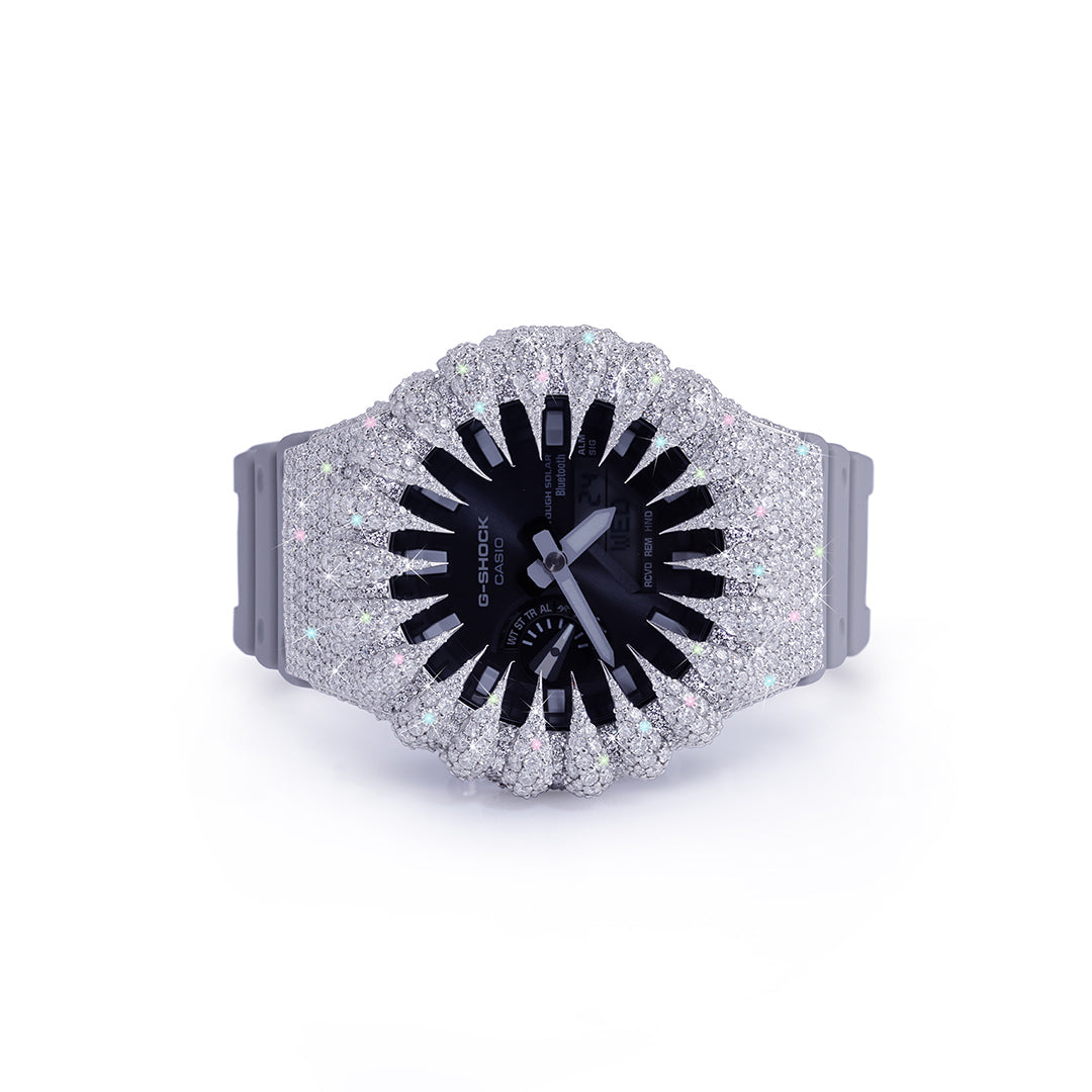 Frosted White G-SHOCK with Iced-Out Diamond Dial Diamlux