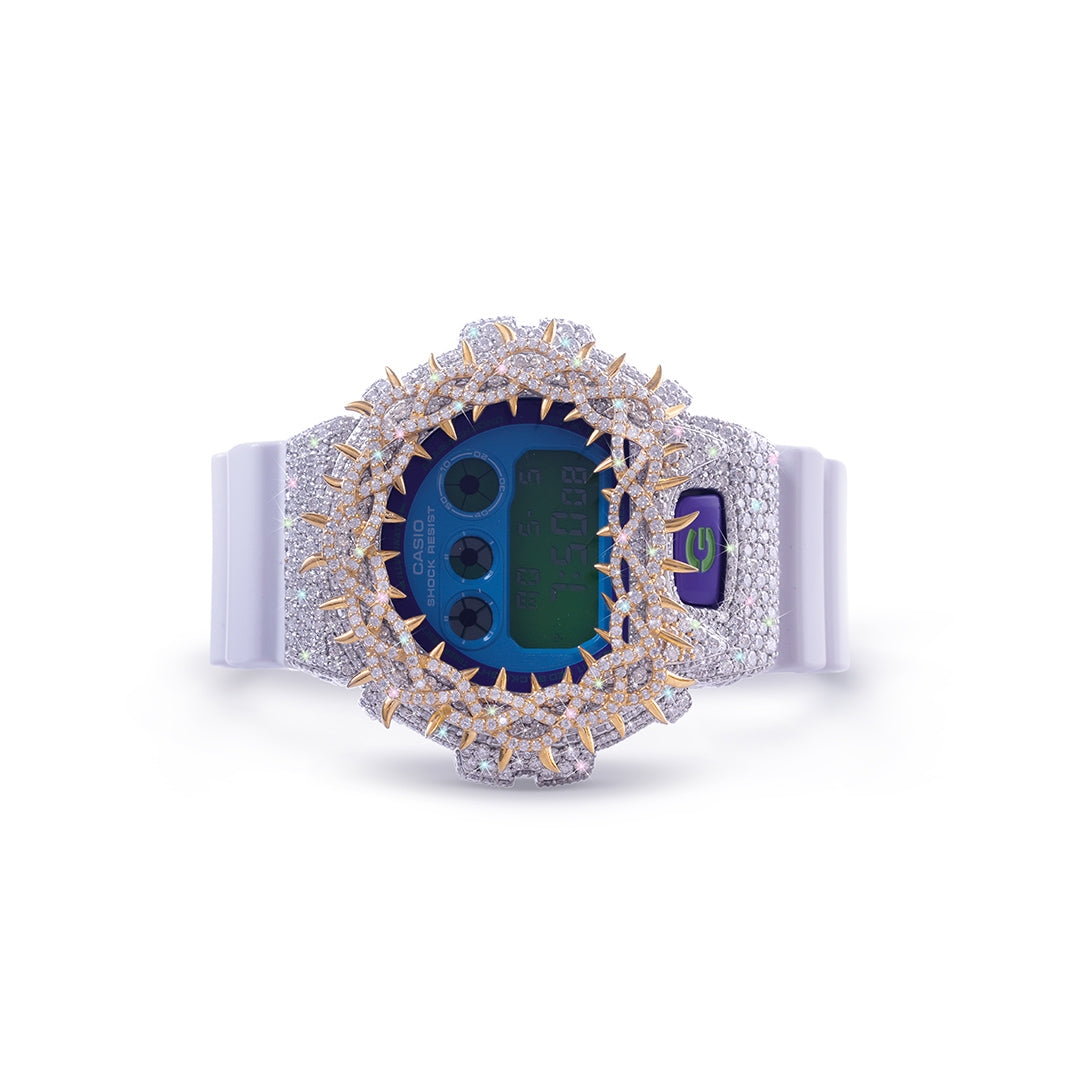 White & Gold G-SHOCK with Multi-Color Dial and Crown-Spike Bezel Diamlux