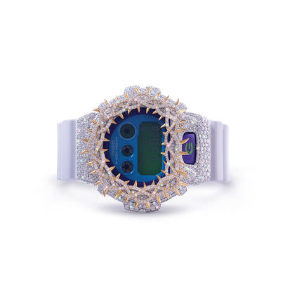 White & Gold G-SHOCK with Multi-Color Dial and Crown-Spike Bezel Diamlux