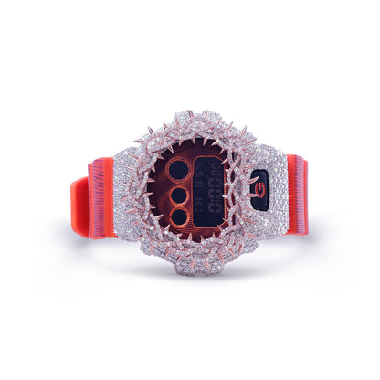 Fire Red G-SHOCK with Spiked Diamond Bezel and Red Display Accents Diamlux