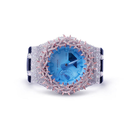 Icy Blue G-SHOCK with Rose Gold Diamond Bezel and Aqua Dial Diamlux
