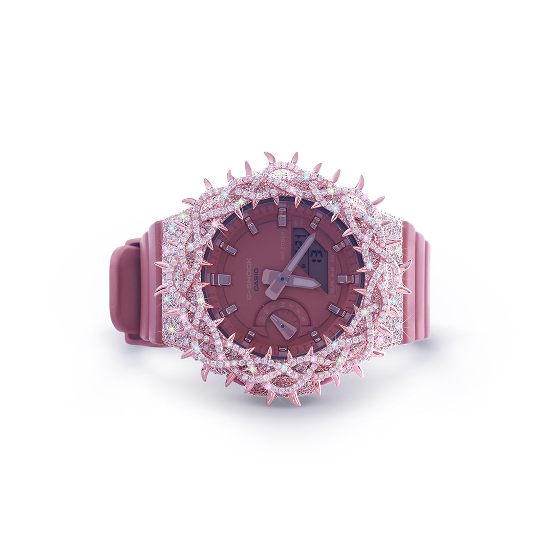 Rose Red G-SHOCK with Pink Gem Crown Bezel and Matte Finish Diamlux
