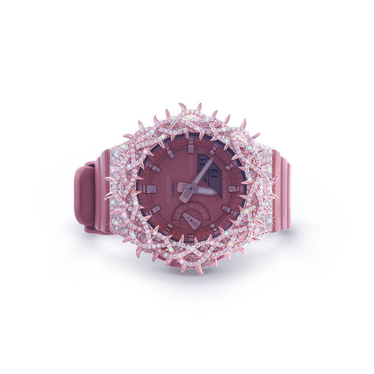 Rose Red G-SHOCK with Pink Gem Crown Bezel and Matte Finish Diamlux