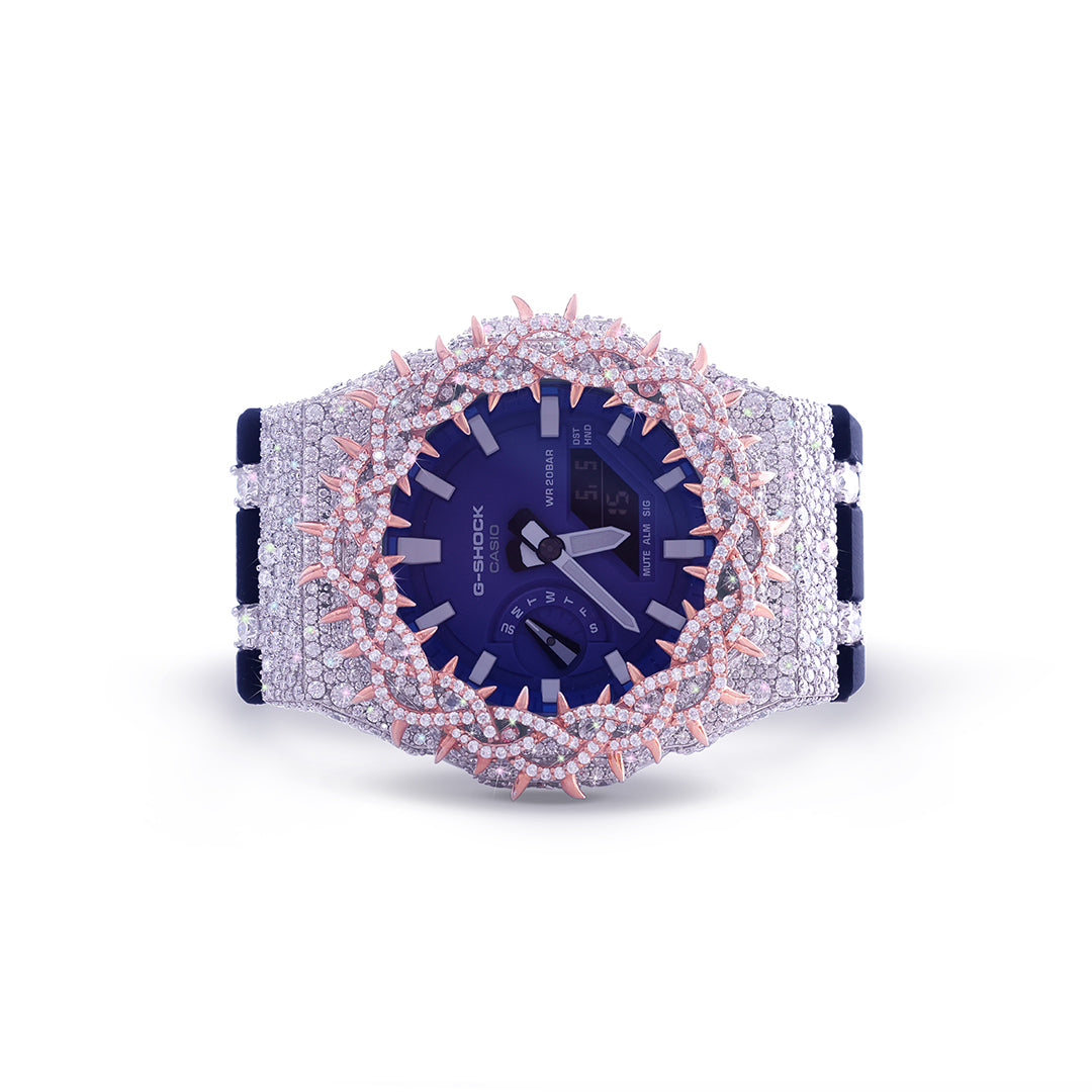 Rose Gold Spiked Diamond G-Shock – Deep Blue Dial Diamlux