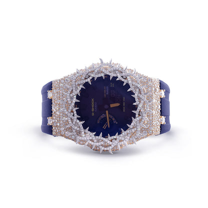 Luxury Diamond G-Shock with Gold Accents – Matte Blue Strap Diamlux