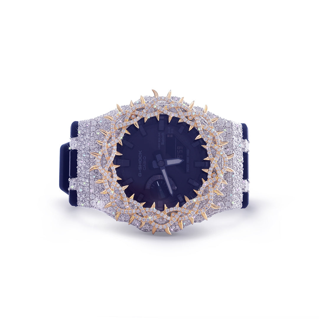 Iced Navy G-Shock – Full Gold Spike Custom Bezel Diamlux