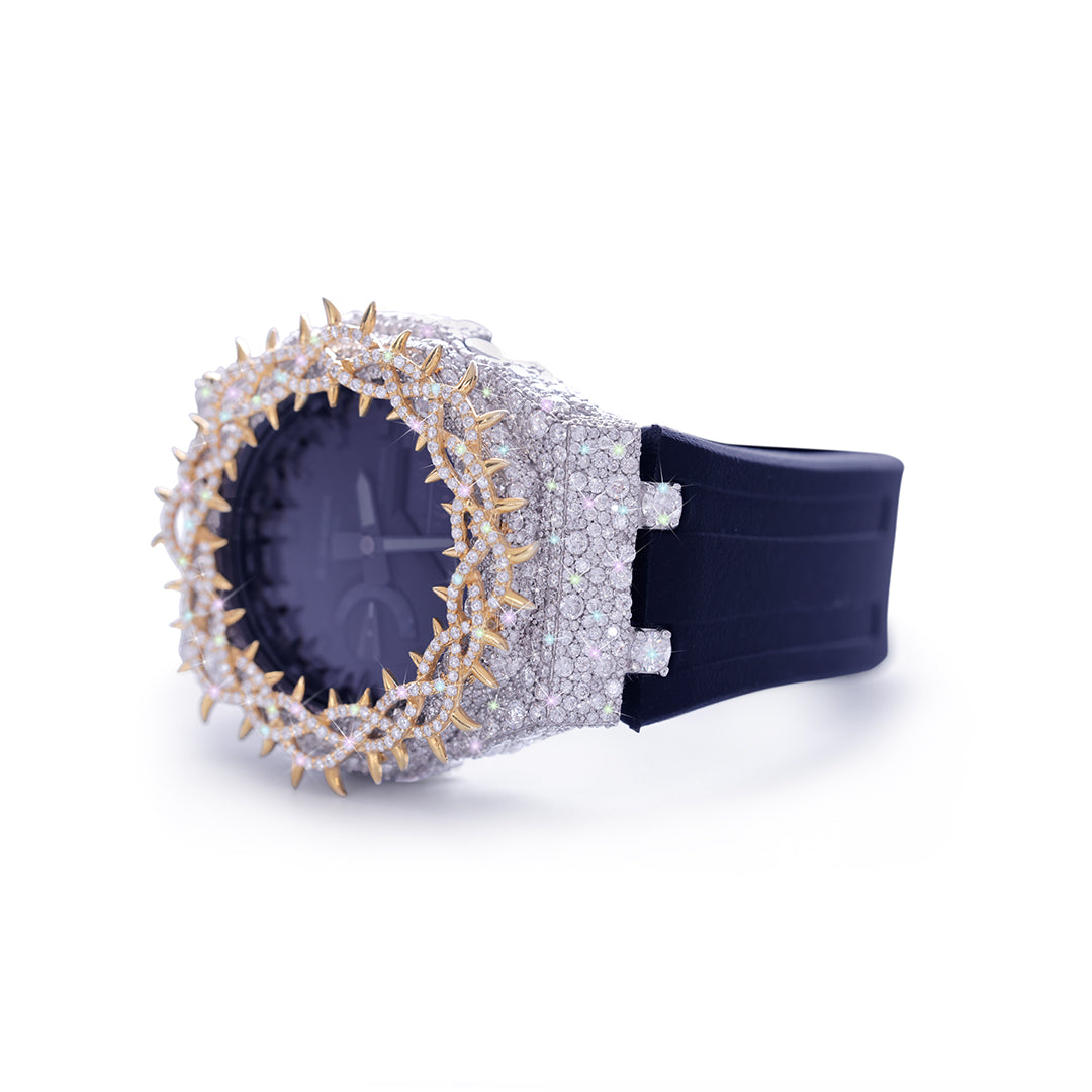 Iced Navy G-Shock – Full Gold Spike Custom Bezel Diamlux