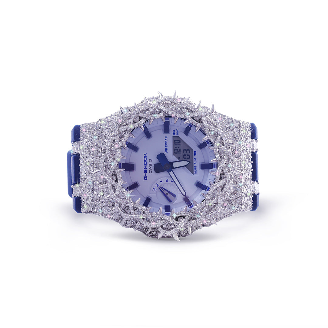 Moissanite Diamond Spiked Bezzel with Blue Dial Diamlux