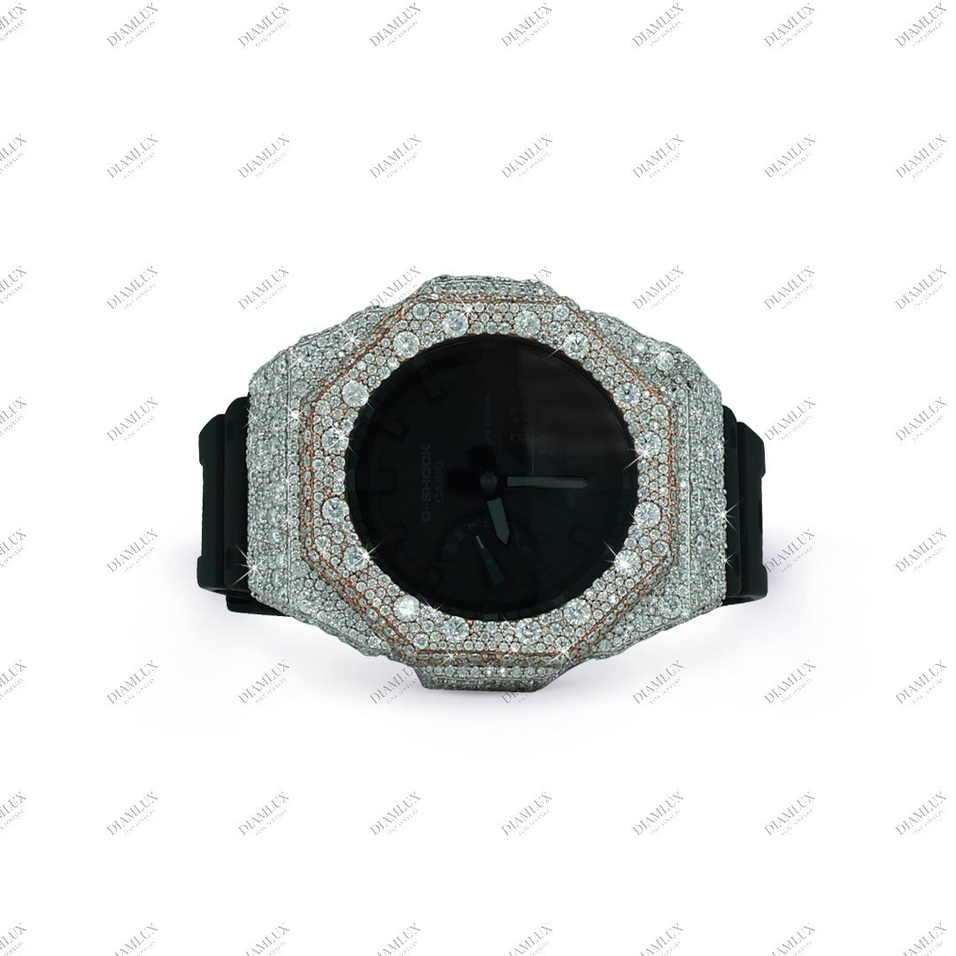 Two Tone Moissanite Diamond Bezel G- Shock Watch Diamlux