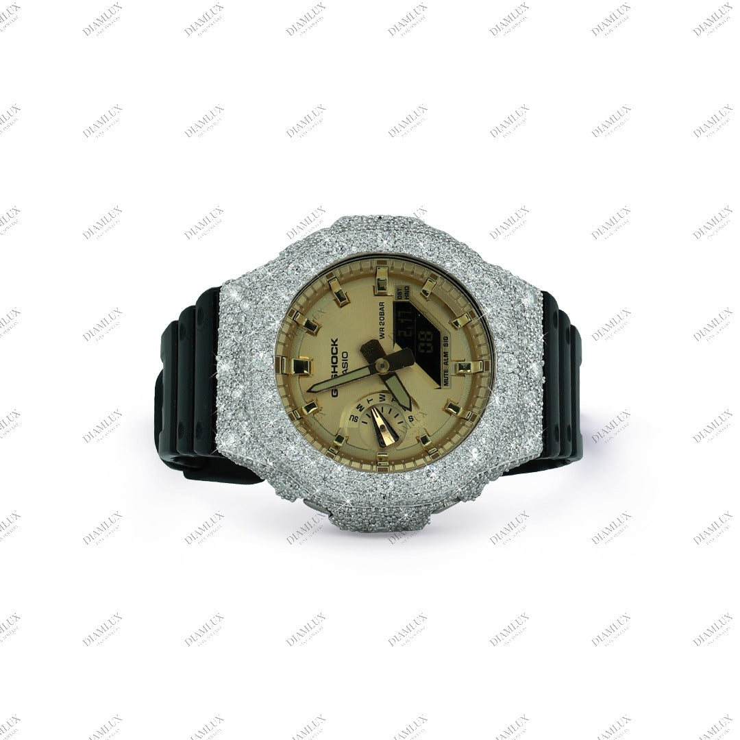 Natural Diamond Yellow Face Round Bezel  G- Shock watch Diamlux