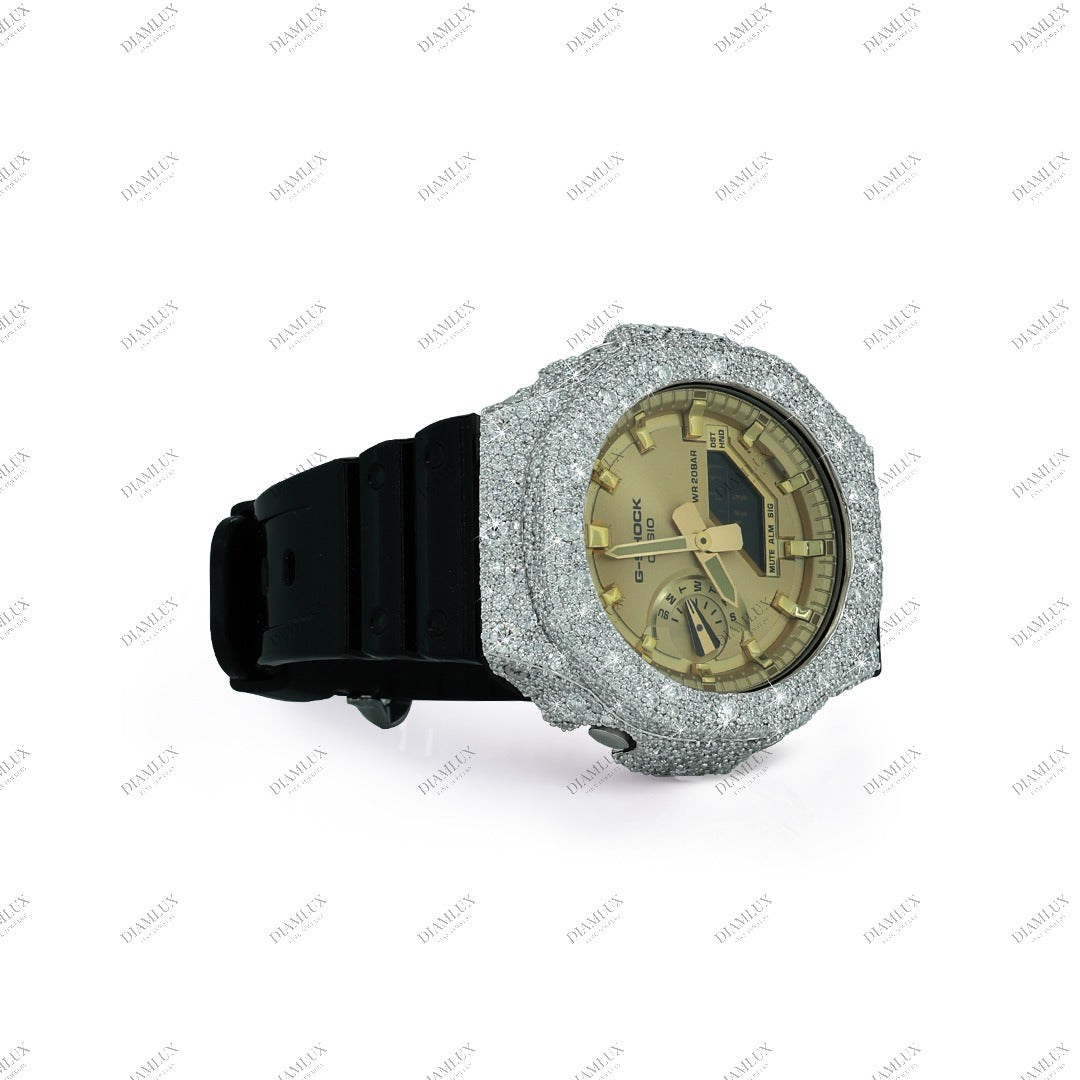 Natural Diamond Yellow Face Round Bezel  G- Shock watch Diamlux