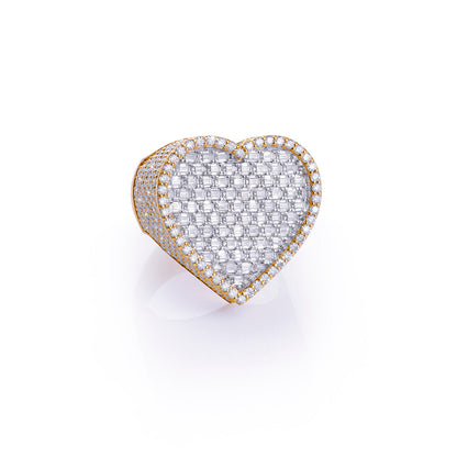 Iced Heart-Shaped Gold Statement Ring Diamlux