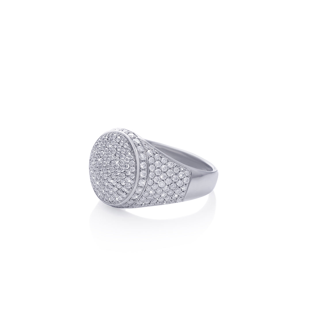 Classic Iced Circle Ring in White Gold Finish Diamlux