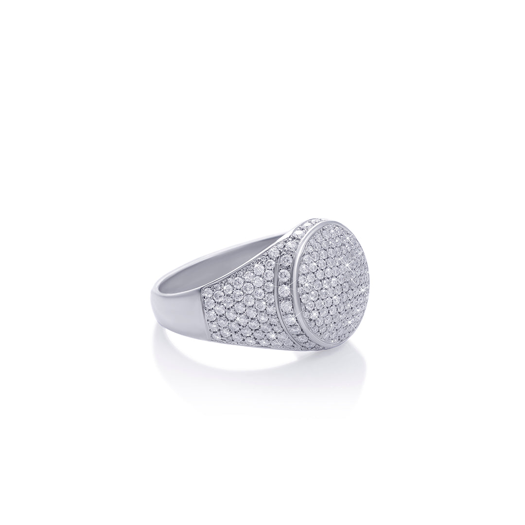 Classic Iced Circle Ring in White Gold Finish Diamlux