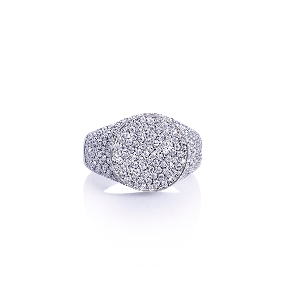 Full Iced Circle Signet Ring – White Gold Diamlux