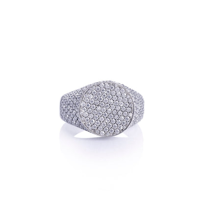 Full Iced Circle Signet Ring – White Gold Diamlux