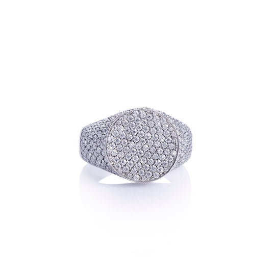 Full Iced Circle Signet Ring – White Gold Diamlux