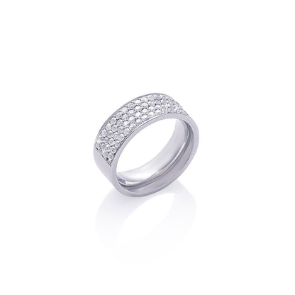 Wide Band Minimalist Ring with Diamond Accent Panel Diamlux