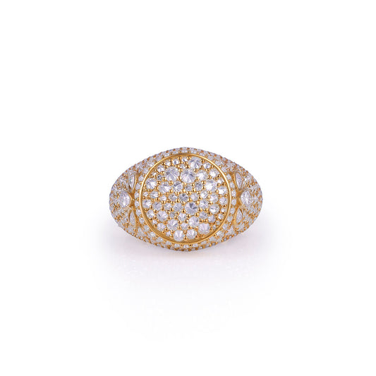 Gold Dome Ring with Teardrop Side Accents Diamlux