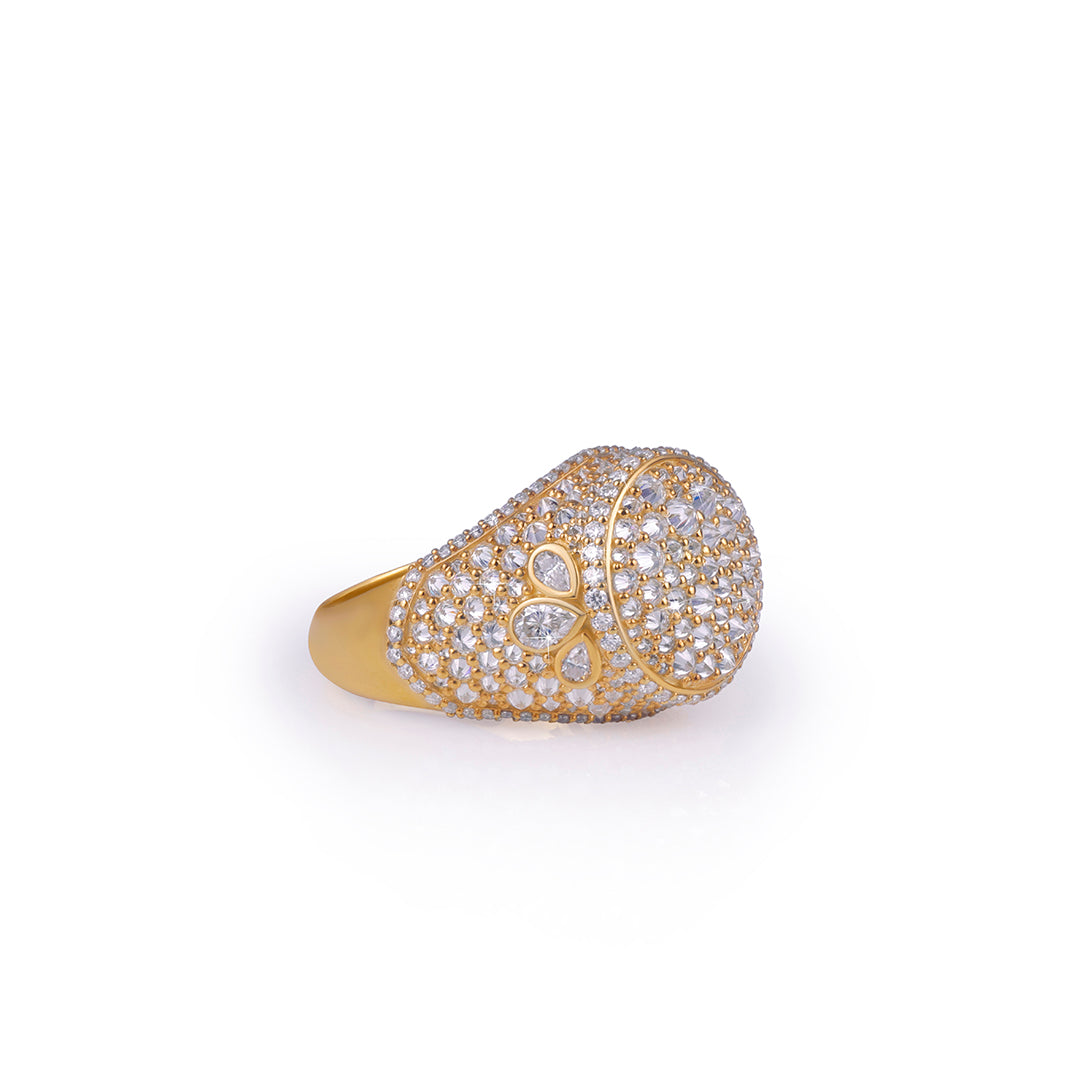 Gold Dome Ring with Teardrop Side Accents Diamlux
