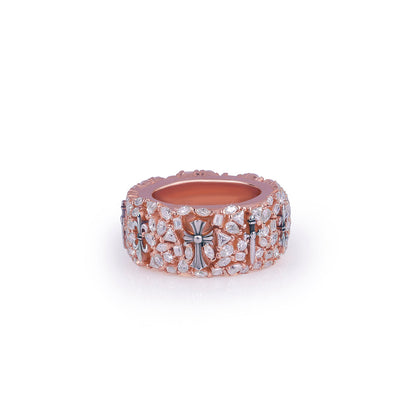 Rose Gold Band Ring with Cross & Stone Detailing Diamlux