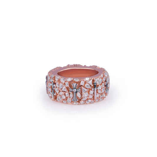Rose Gold Band Ring with Cross & Stone Detailing Diamlux