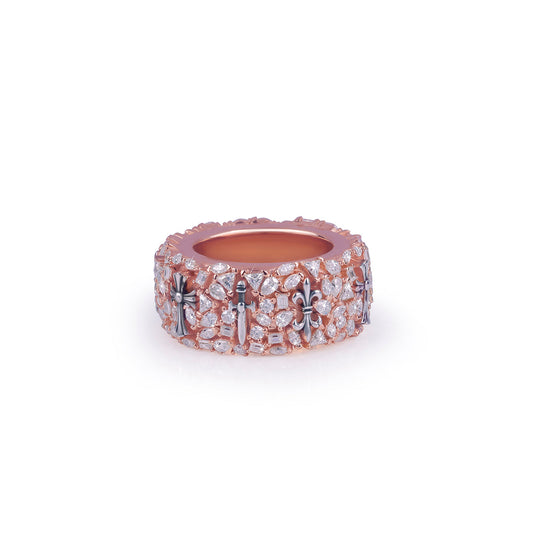 Rose Gold Band Ring with Cross & Stone Detailing Diamlux