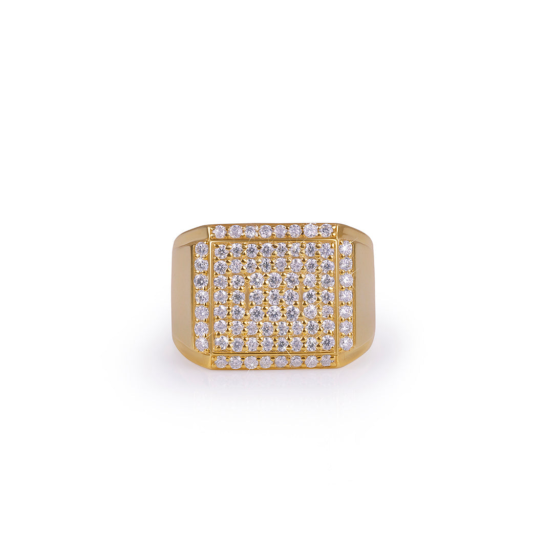 Classic Gold Ring with Iced Square Top Diamlux