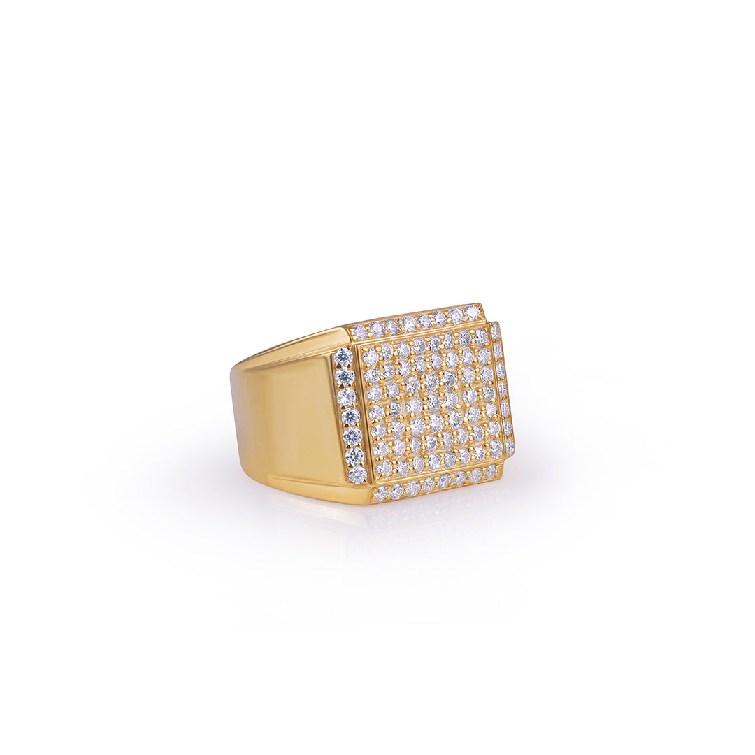 Classic Gold Ring with Iced Square Top Diamlux