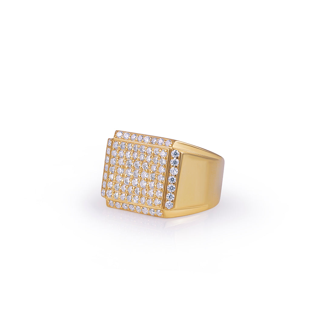 Classic Gold Ring with Iced Square Top Diamlux