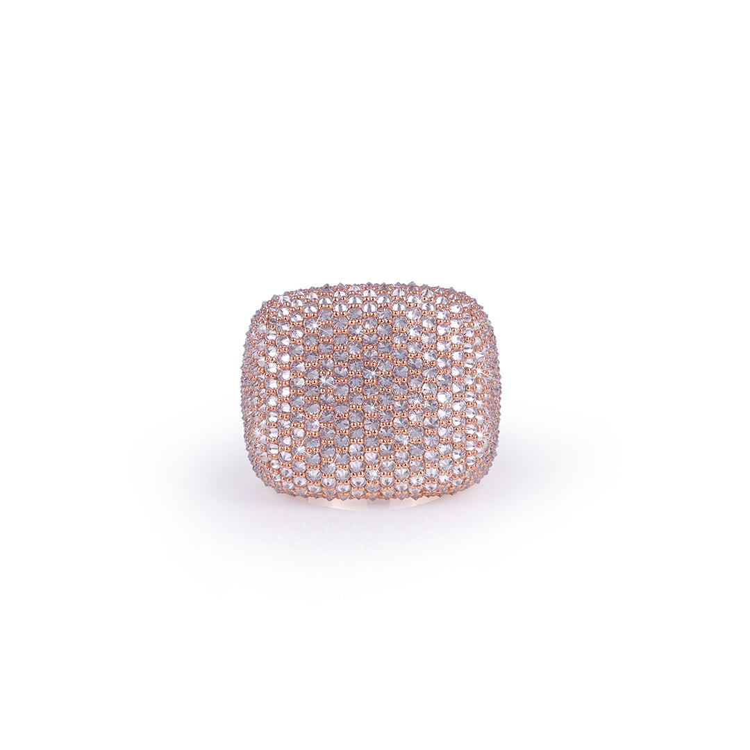 Full Iced Rose Gold Cushion Ring Diamlux