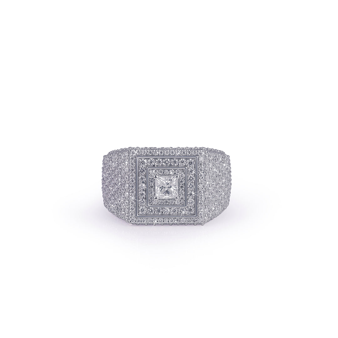 Iced white gold Ring with Square Halo Design Diamlux