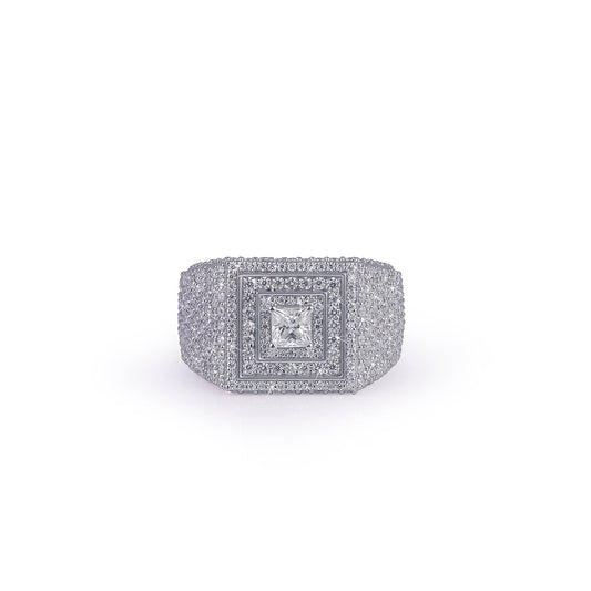 Iced white gold Ring with Square Halo Design Diamlux