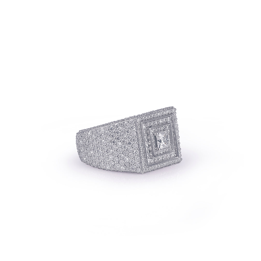 Iced white gold Ring with Square Halo Design Diamlux