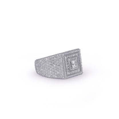 Iced white gold Ring with Square Halo Design Diamlux