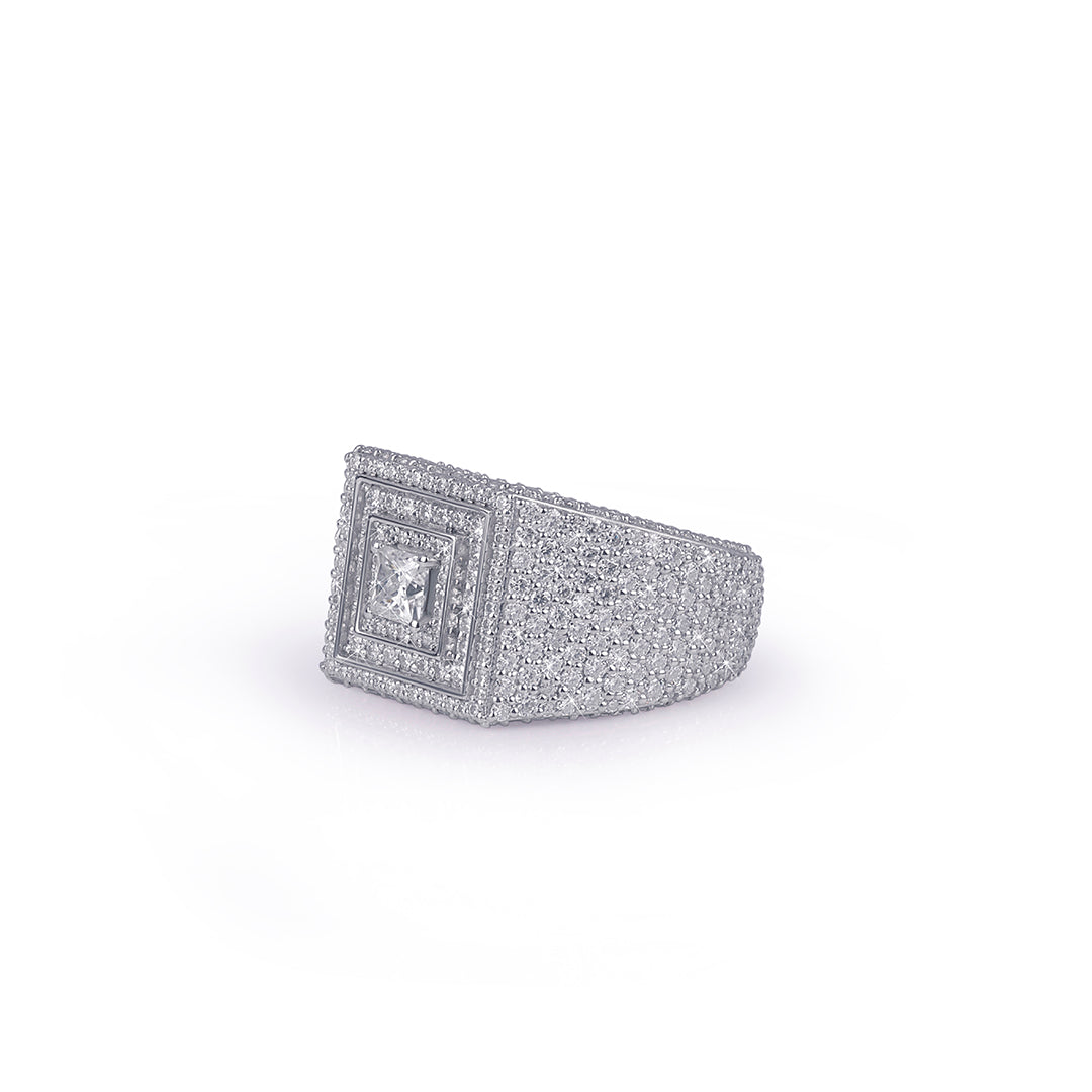 Iced white gold Ring with Square Halo Design Diamlux