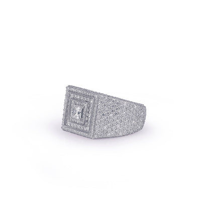 Iced white gold Ring with Square Halo Design Diamlux