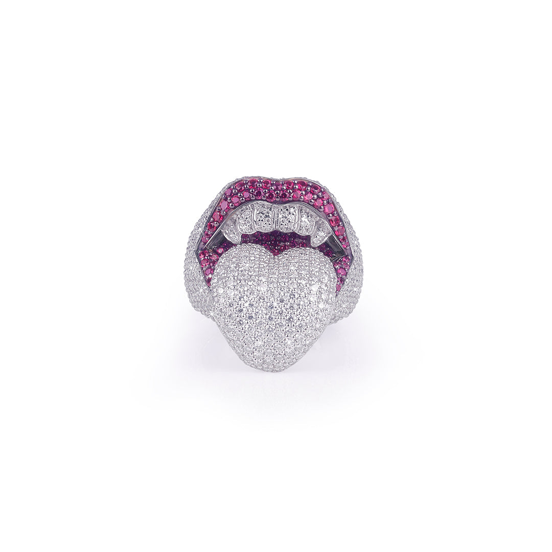 Unique Iced Out Lips & Tongue Statement Ring Diamlux