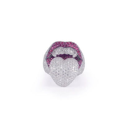 Unique Iced Out Lips & Tongue Statement Ring Diamlux