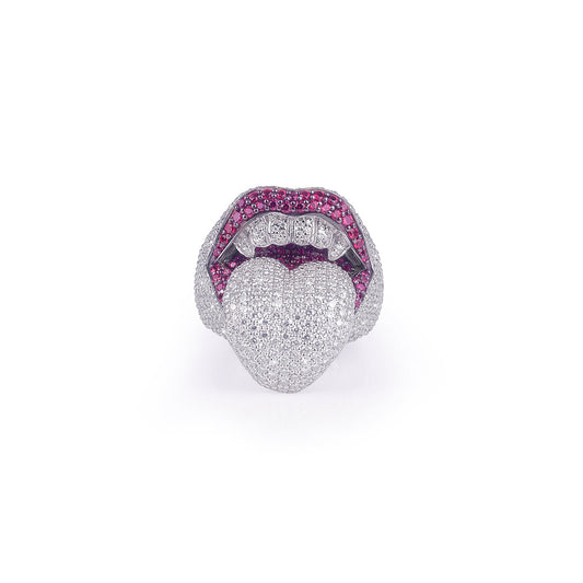 Unique Iced Out Lips & Tongue Statement Ring Diamlux