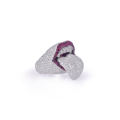 Unique Iced Out Lips & Tongue Statement Ring Diamlux