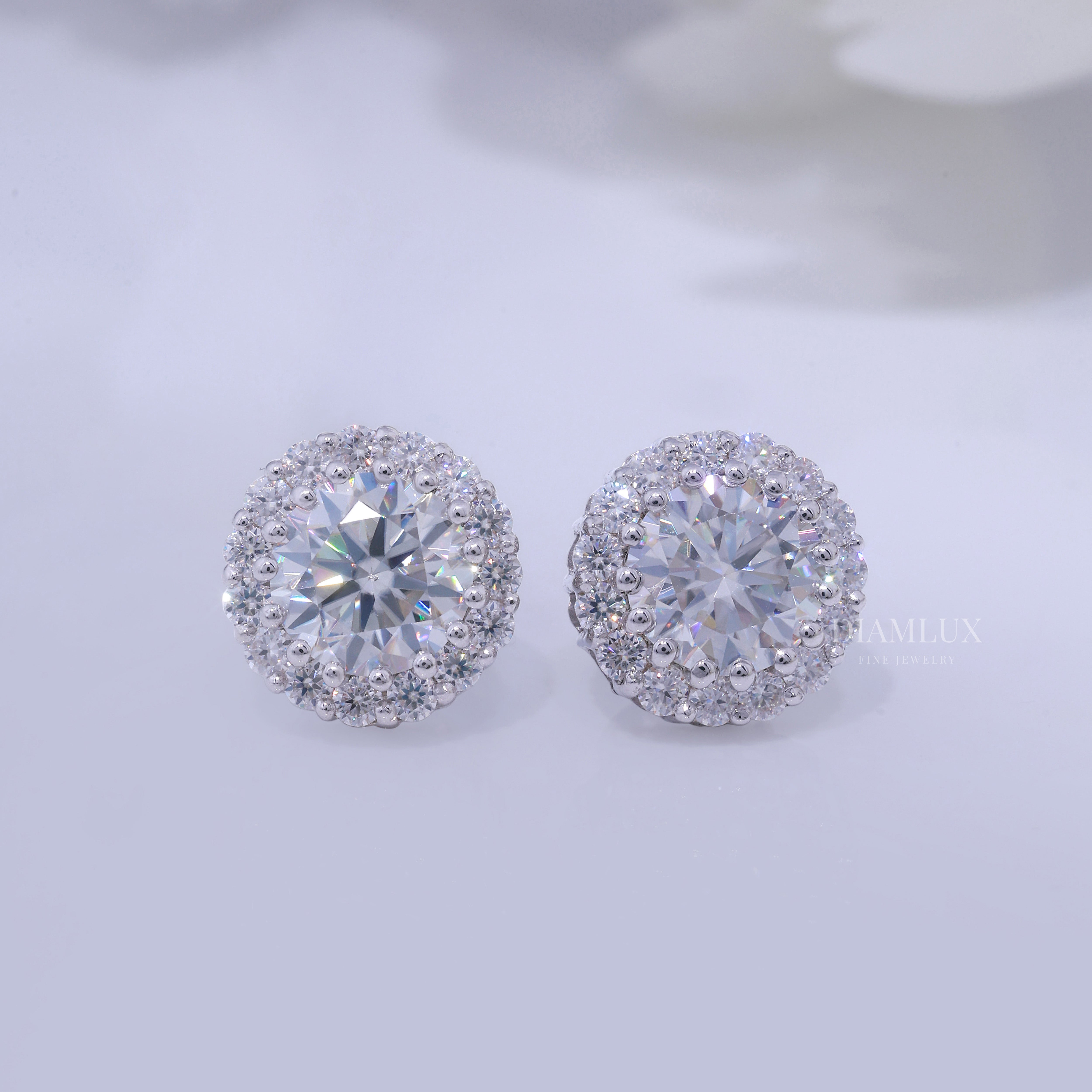 Earring - White Gold Plated 925 silver with moissanite diamond Diamlux Fine Jewelry