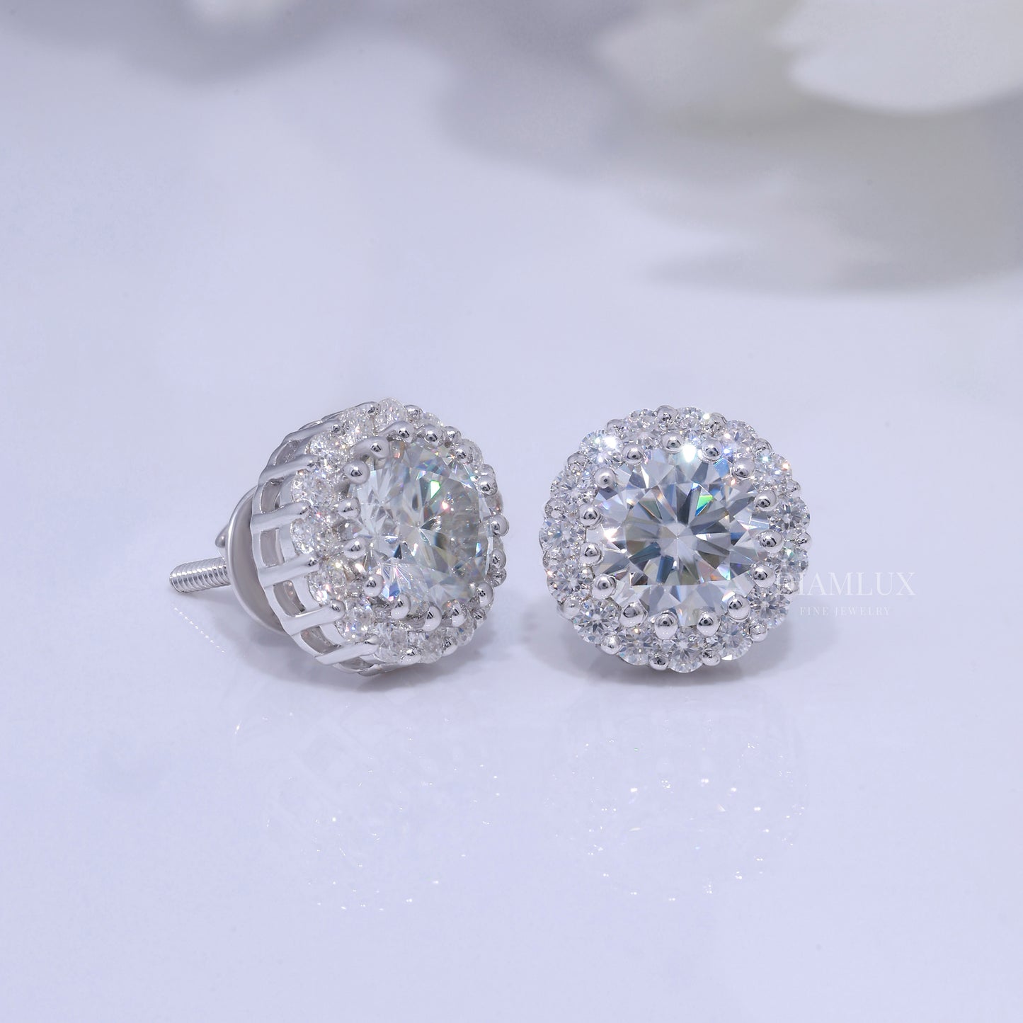 Earring - White Gold Plated 925 silver with moissanite diamond Diamlux Fine Jewelry
