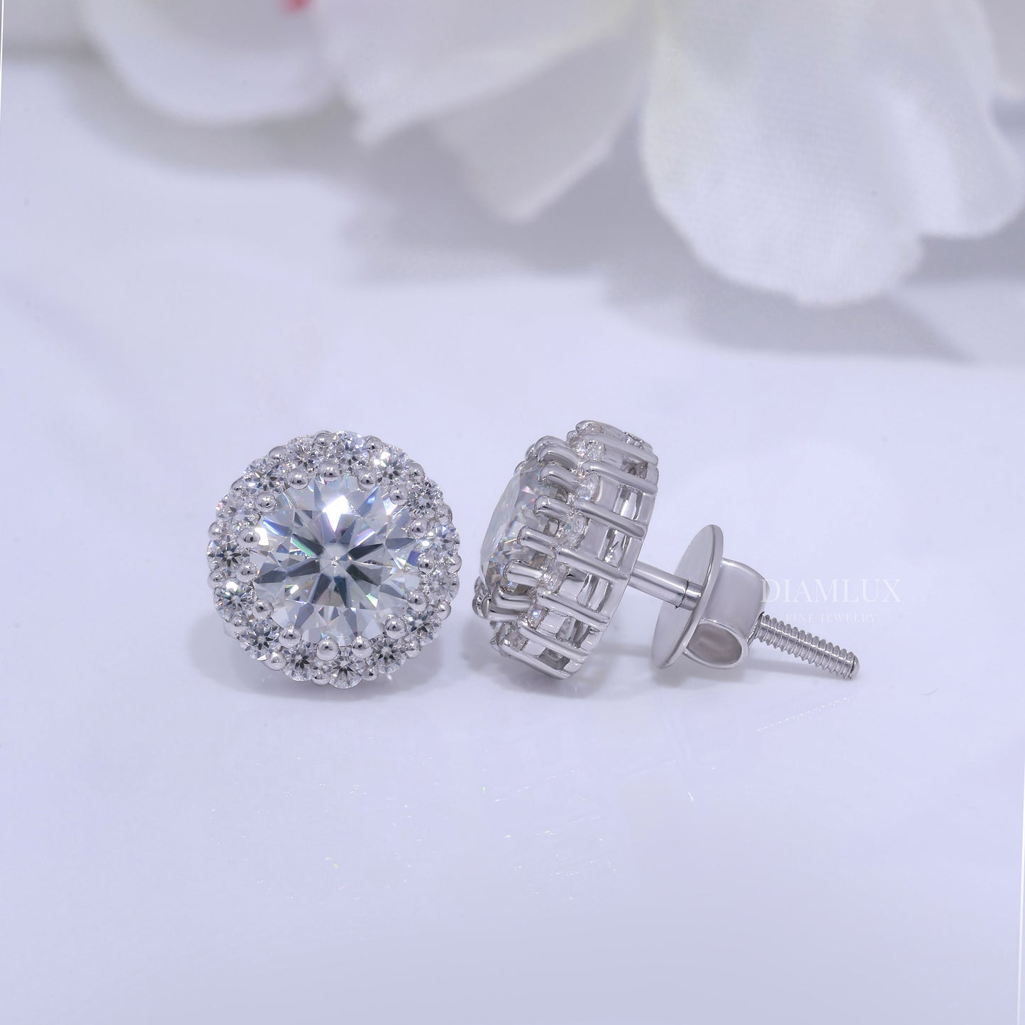 Earring - White Gold Plated 925 silver with moissanite diamond Diamlux Fine Jewelry