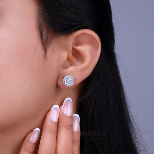 Earring - White Gold Plated 925 silver with moissanite diamond Diamlux Fine Jewelry