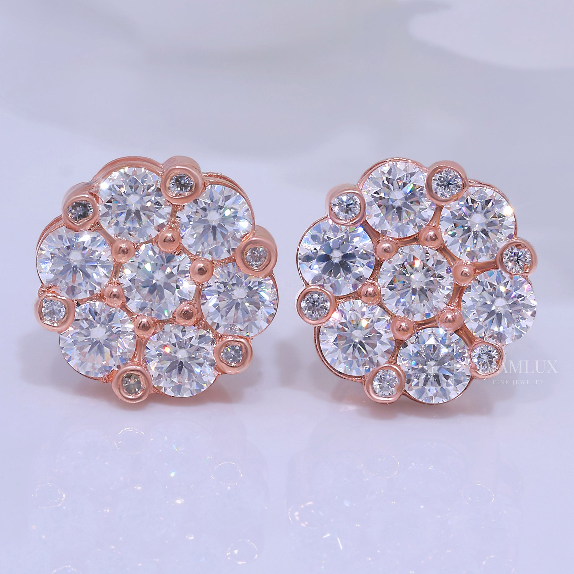 Rose Gold 925 silver with moissanite diamond earrings Diamlux Fine Jewelry