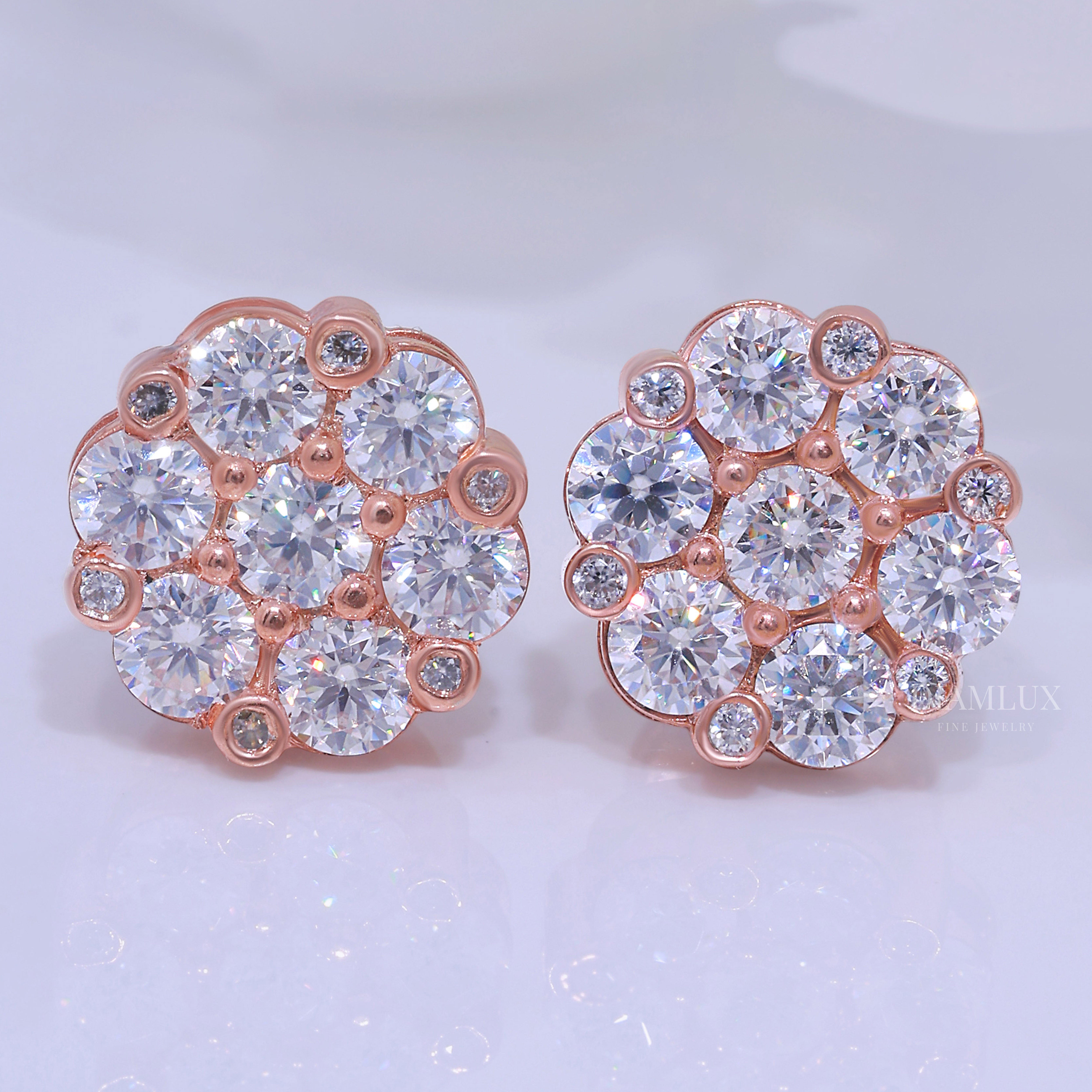 Rose Gold 925 silver with moissanite diamond earrings Diamlux Fine Jewelry