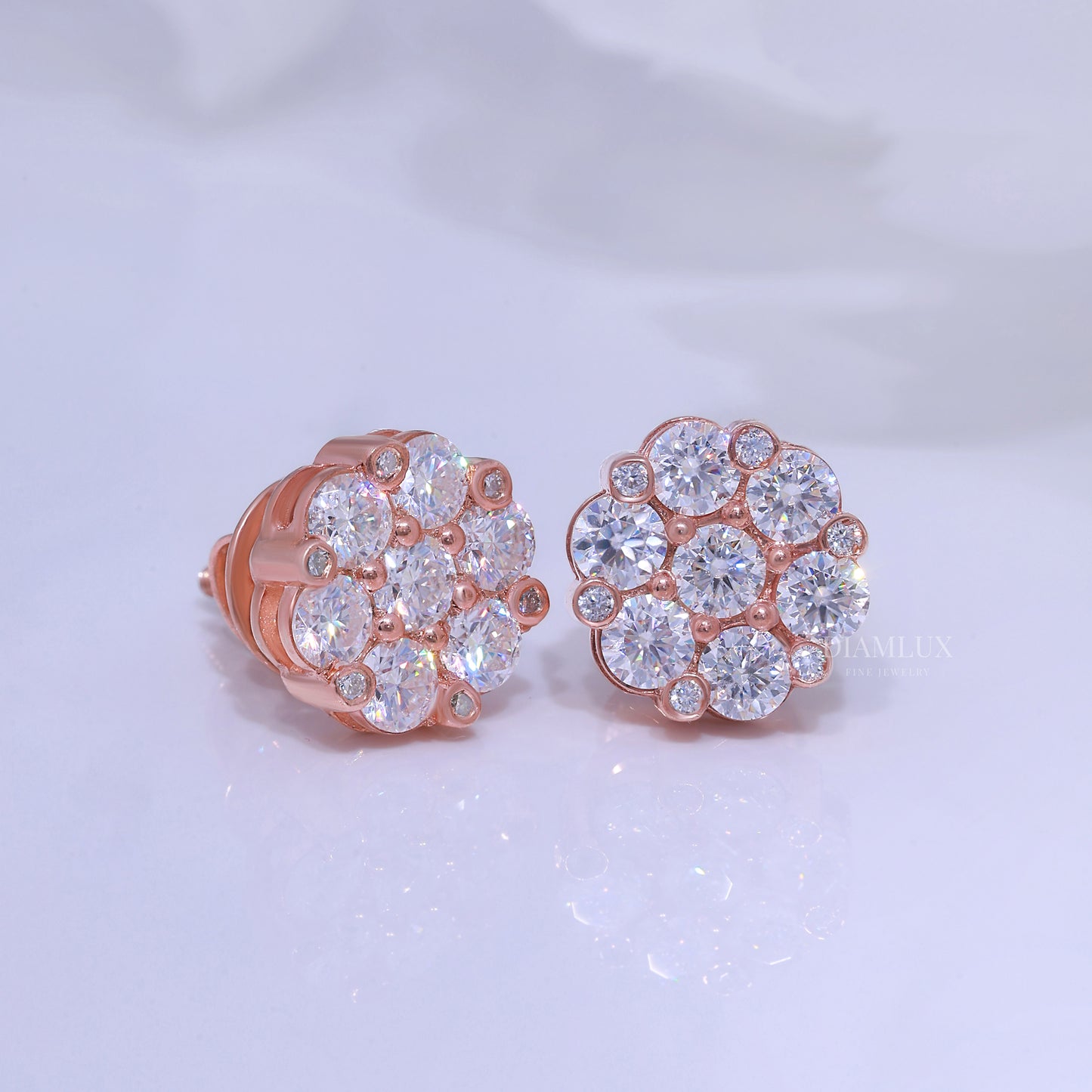 Rose Gold 925 silver with moissanite diamond earrings Diamlux Fine Jewelry
