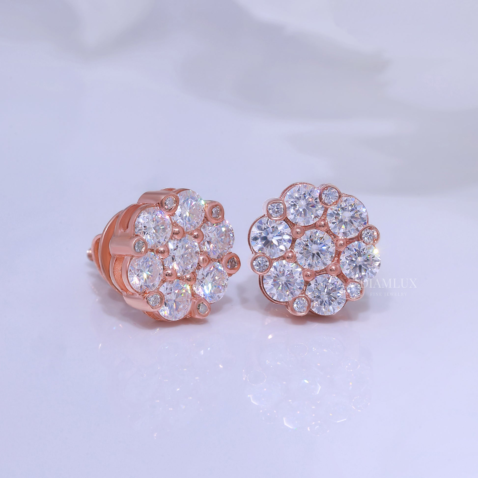 Rose Gold 925 silver with moissanite diamond earrings Diamlux Fine Jewelry